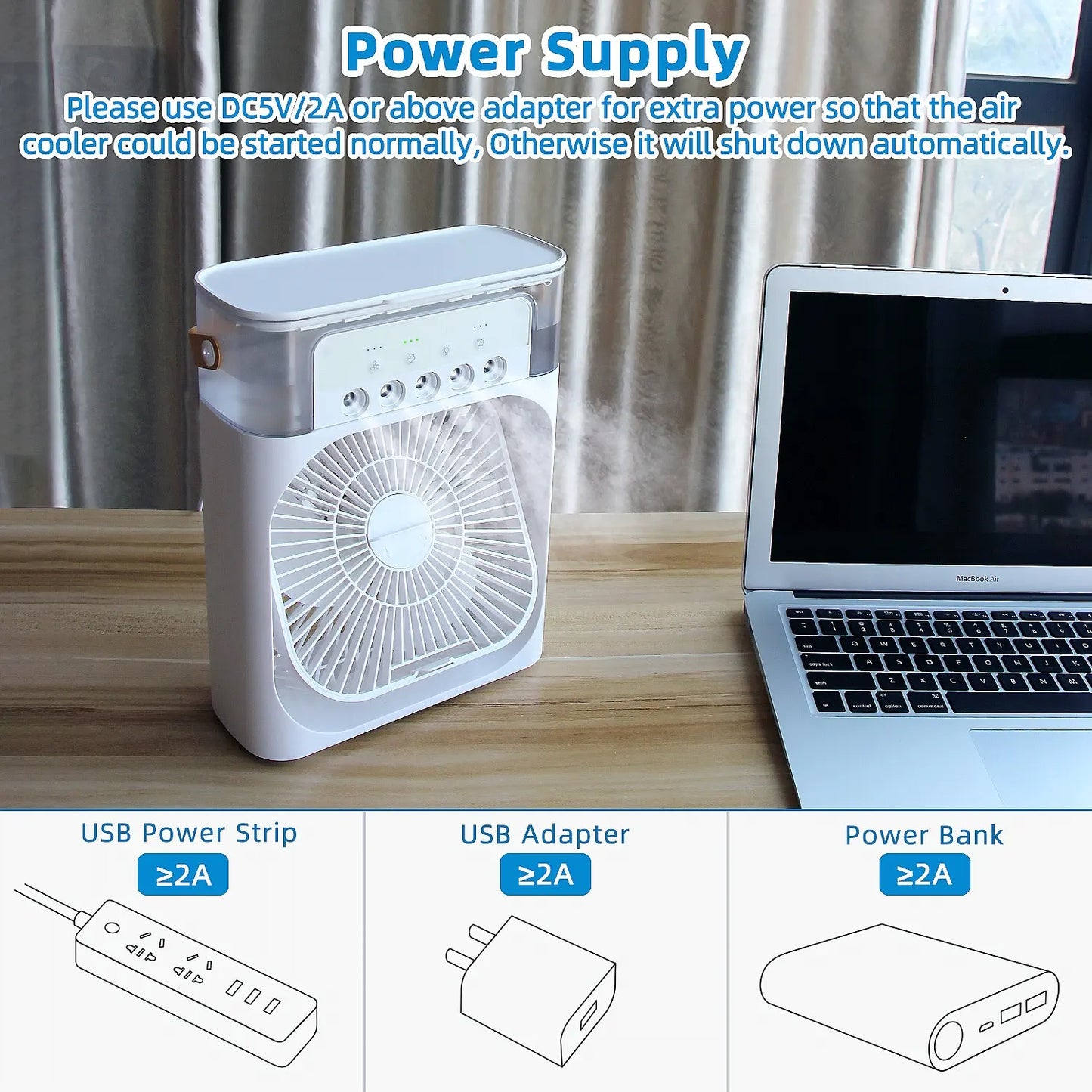 Portable Mini Air Cooler Fan with Water Mist & LED Light – USB Rechargeable