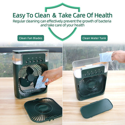 Portable Mini Air Cooler Fan with Water Mist & LED Light – USB Rechargeable