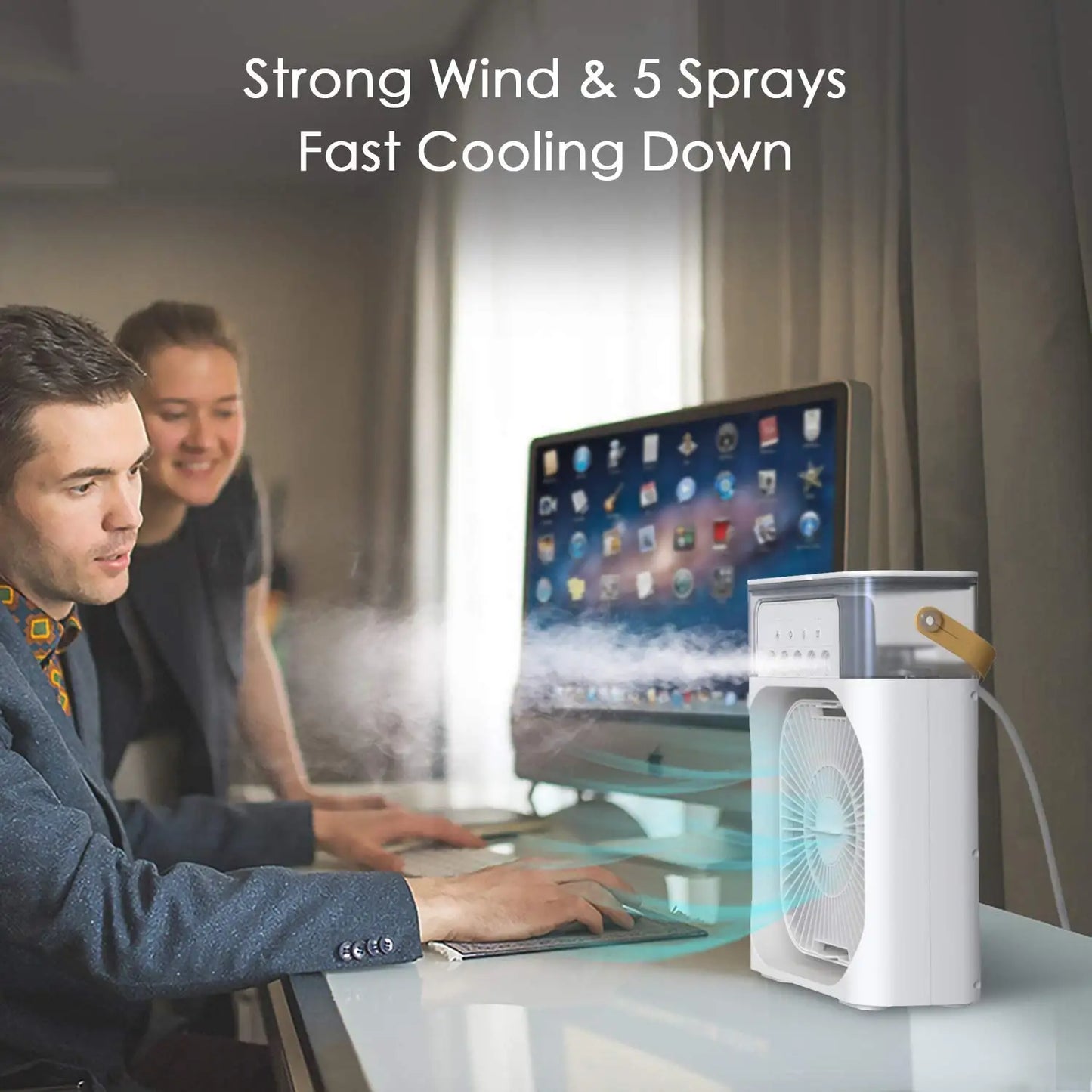 Portable Mini Air Cooler Fan with Water Mist & LED Light – USB Rechargeable