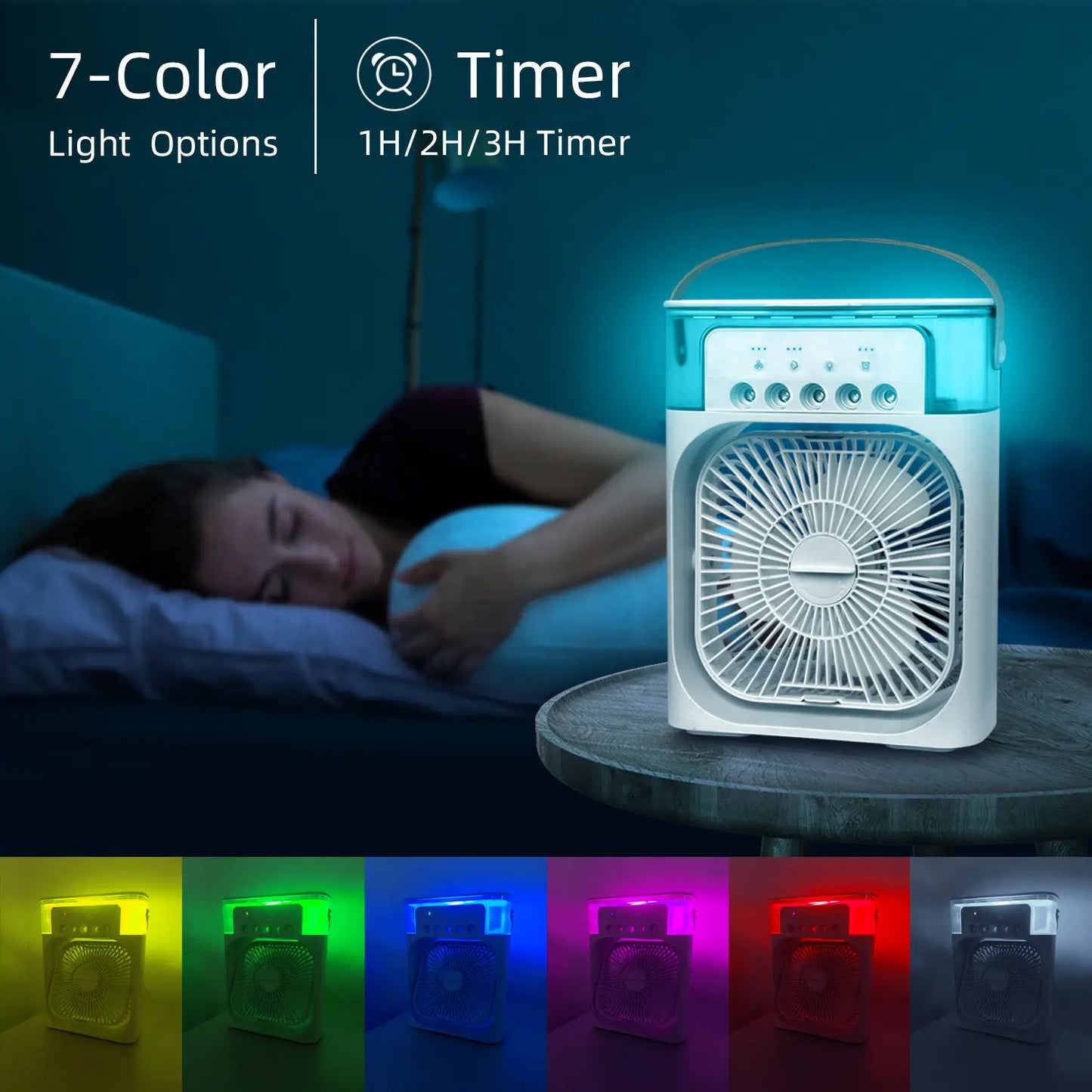 Portable Mini Air Cooler Fan with Water Mist & LED Light – USB Rechargeable