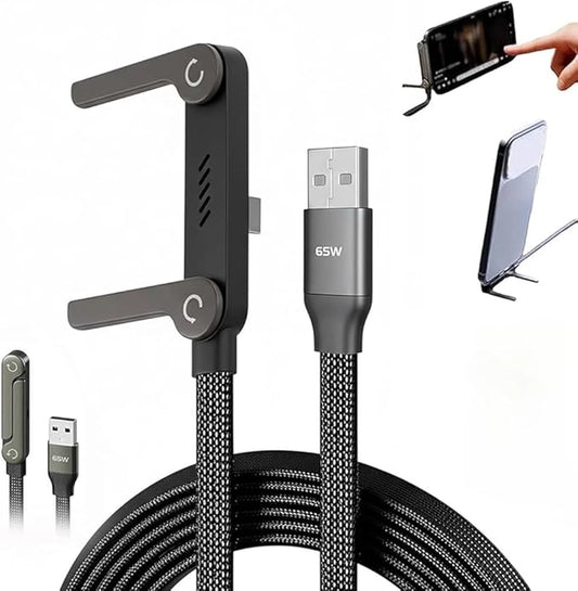Premium Detachable 2 in 1 Superfast 240W C Type Charging Data Cable with 360° Invisible Stand