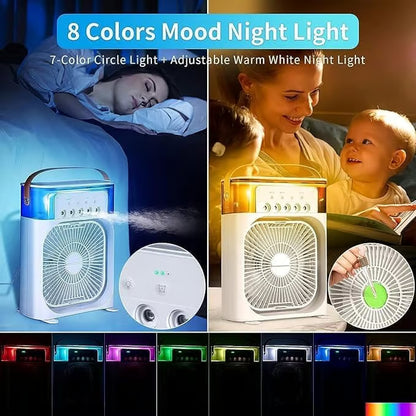 Portable Mini Air Cooler Fan with Water Mist & LED Light – USB Rechargeable