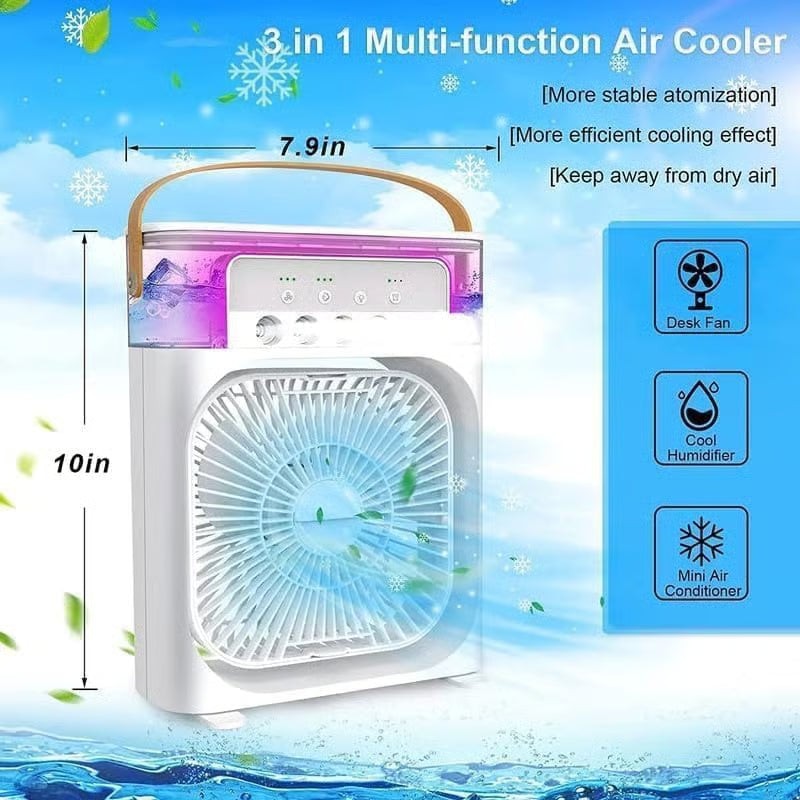 Portable Mini Air Cooler Fan with Water Mist & LED Light – USB Rechargeable